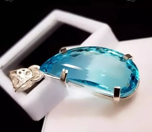 70.65Ct Blue Topaz Sterling Silver Certified Fancy Pendant For jewelry Gemstone
