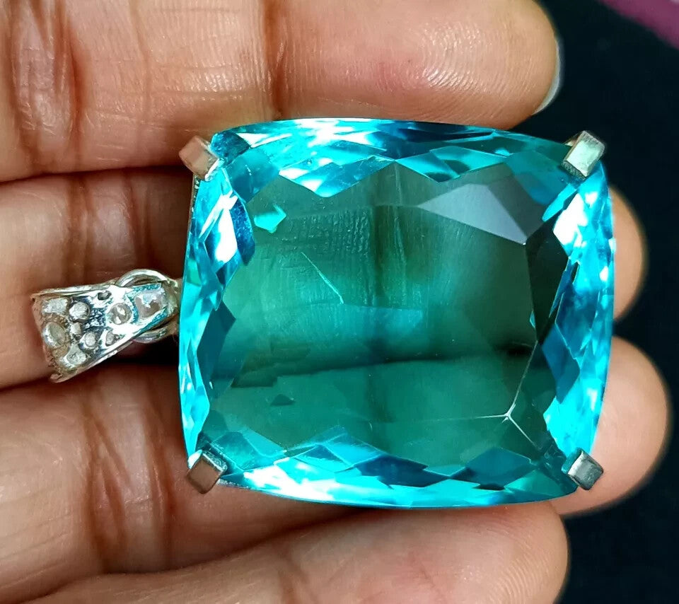124.10 Ct Certified Natural Blue Topaz 925 Solid Silver Pendant Loose Gemstone