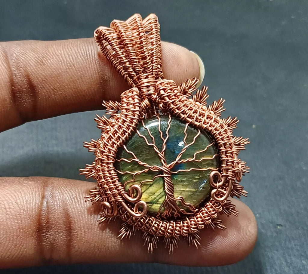 Gift For Her Copper Labradorite Jewelry Wire Wrapped Tree Of Life Pendant 110 Ct