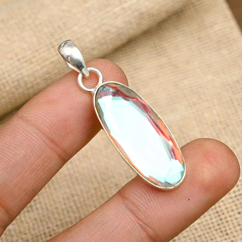 EGL 37.80 Ct+ Natural Mystic Topaz Oval Cut 925 Solid Silver Pendant Gemstone