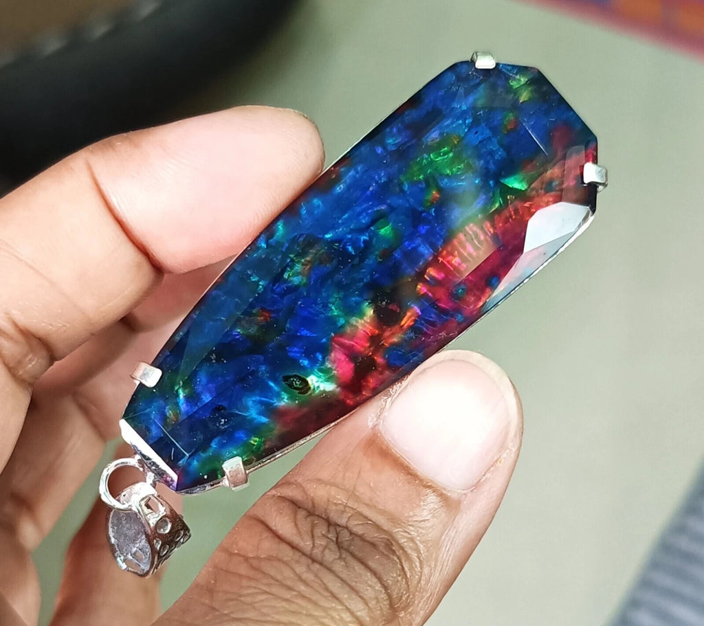 Certified 101.10 Ct Natural Ammolite 925 Solid Silver Rainbow Pendant Gemstone