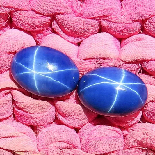 2 Pcs 18.30 Ct Natural 6 Rays Blue Star Sapphire Oval Cabochon Loose Gemstone