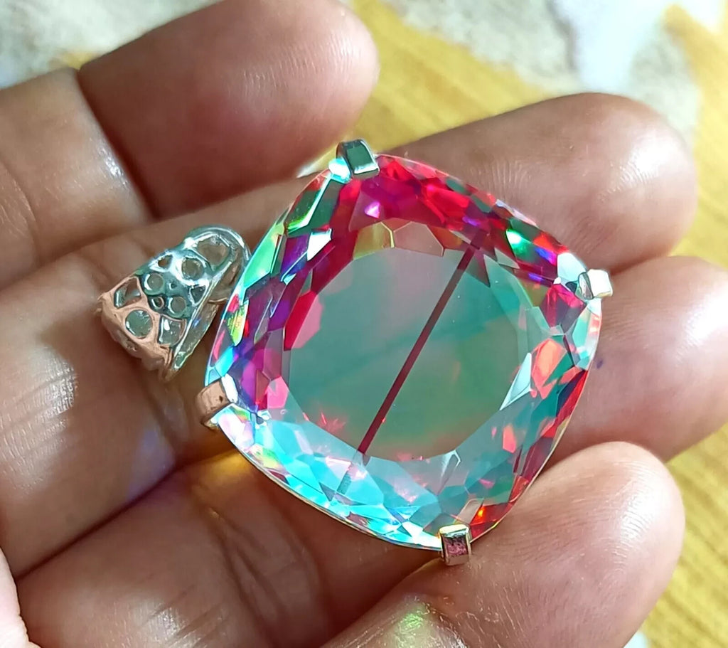 86.29 Ct Natural Hand-Made Mystic 925 Solid Silver Rainbow Color Loose Pendant
