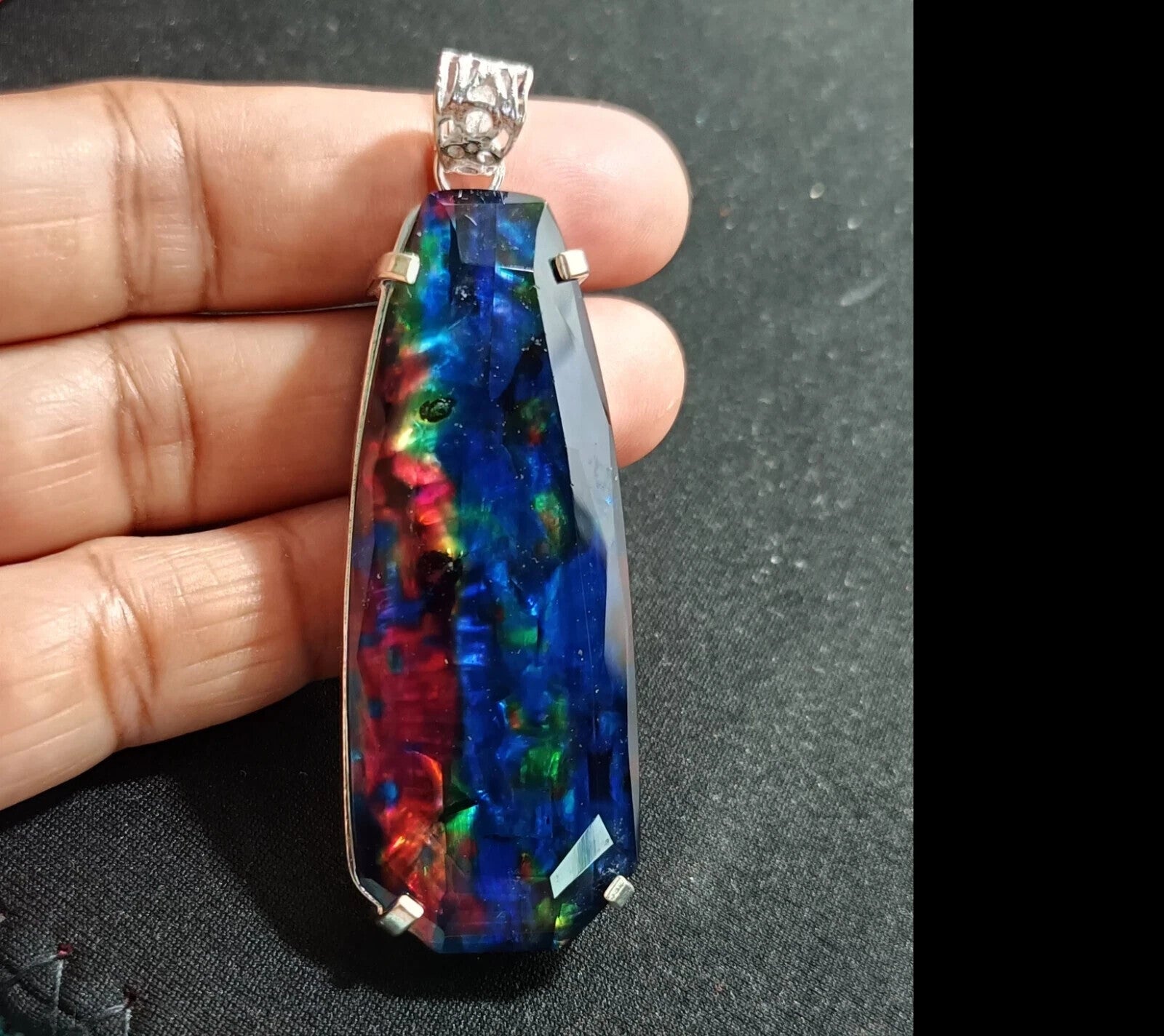 Certified 101.10 Ct Natural Ammolite 925 Solid Silver Rainbow Pendant Gemstone