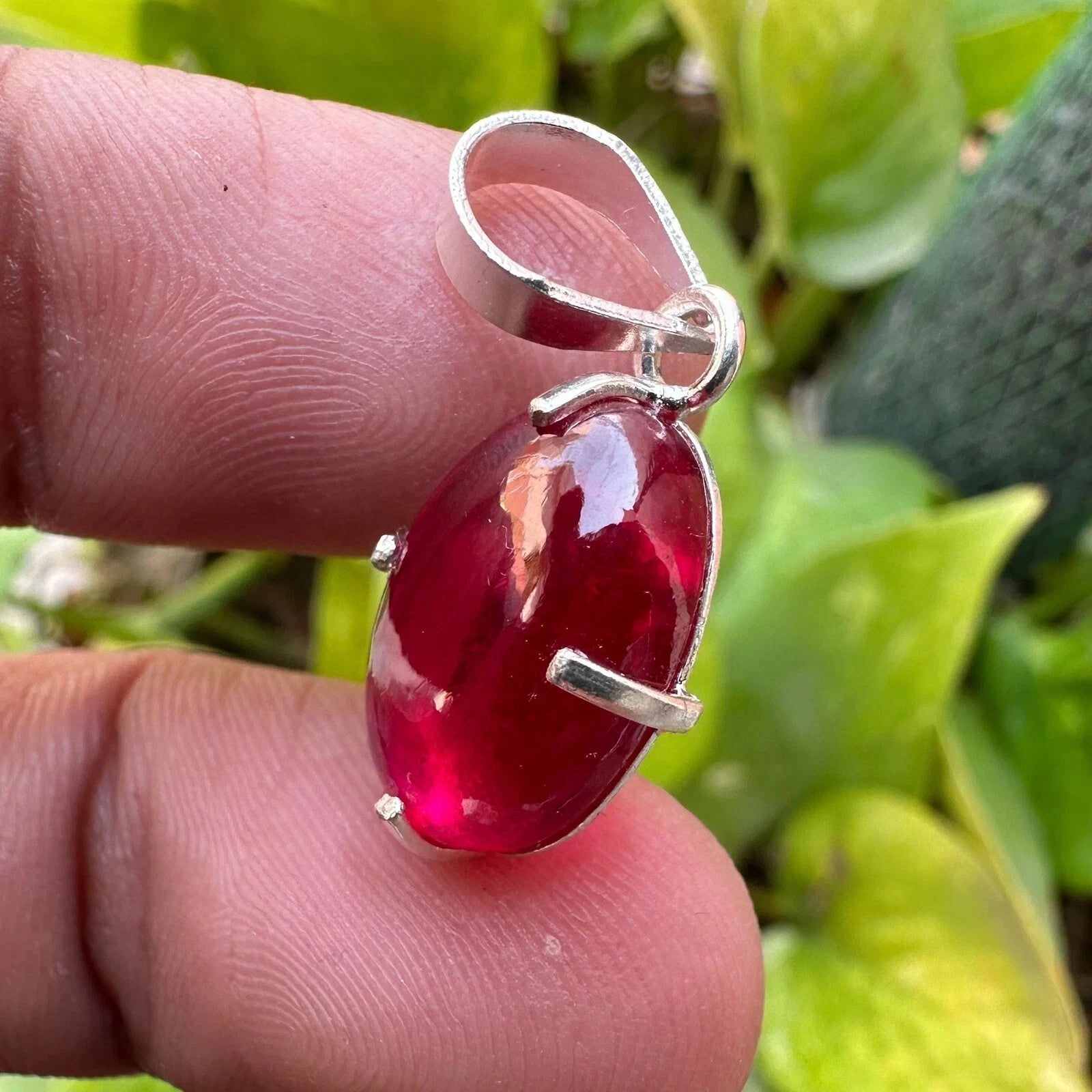 20.55 Ct Natural Ruby Cabochon Pendant Necklace in 925 Silver Handmade Jewelry