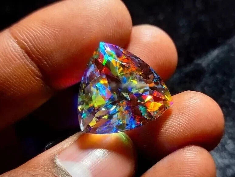 70 Ct+ Natural Mystic Topaz Rainbow Color Trillion Cut Certified Loose Gemstone