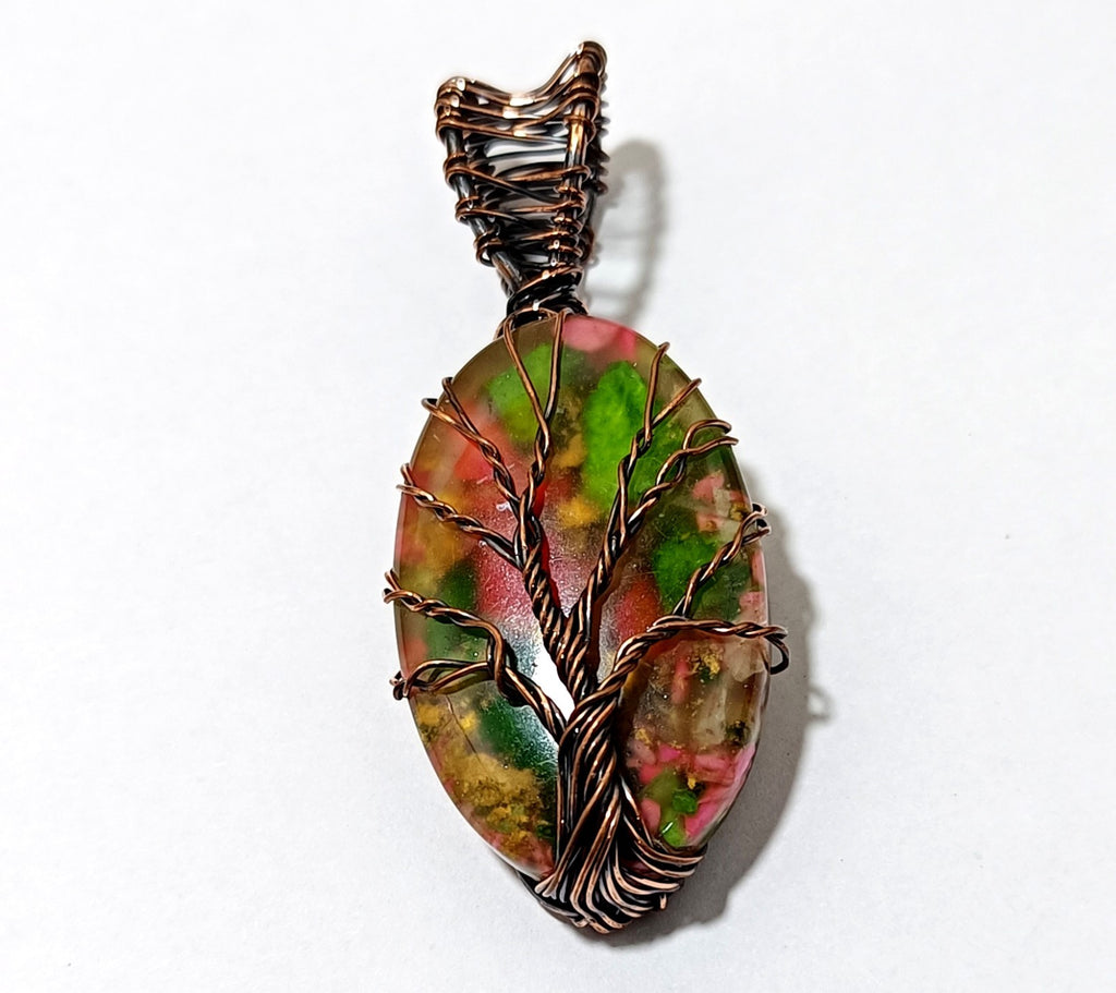 51.70 ct Spiny Oyster Watermelon Turquoise Copper wire Wrapped Jewelry Pendant