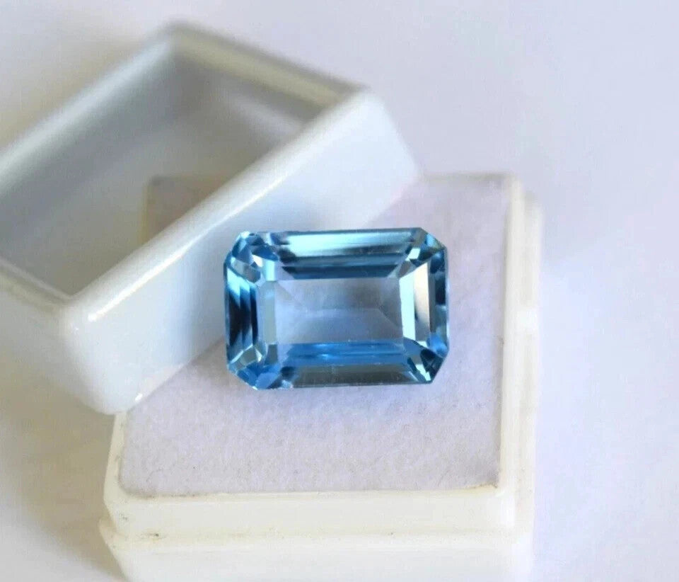 Brazilian Natural 13.15 Ct Blue Aquamarine Emerald Cut Loose Gemstone