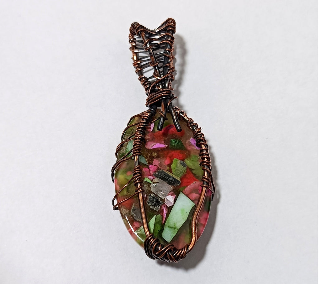 51.70 ct Spiny Oyster Watermelon Turquoise Copper wire Wrapped Jewelry Pendant