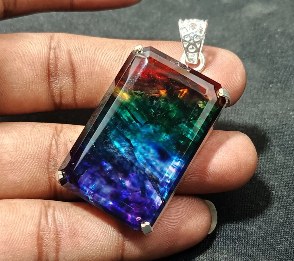 95.60 Ct Natural Ammolite Opal Doublet Pendant Multi-Color Rare Loose GEMSTONE