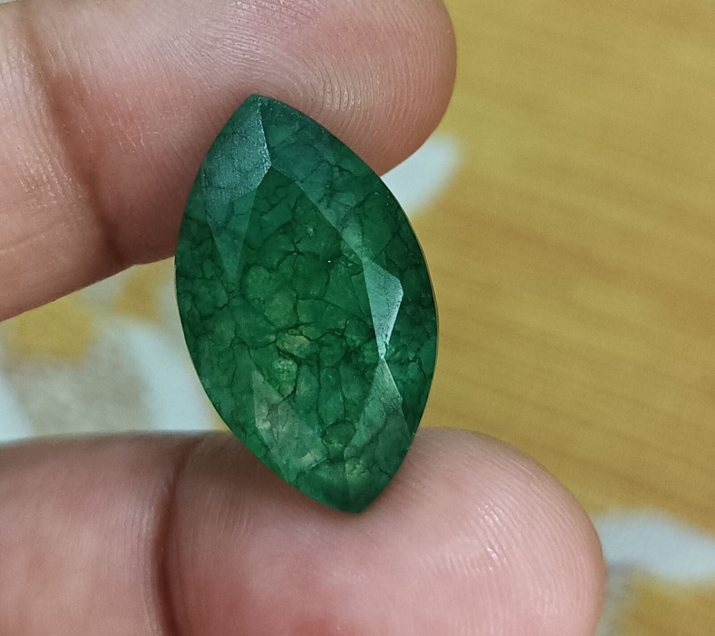 Flawless Natural 13.40 Ct Green Emerald Certified Marquise Facet Loose Gemstone