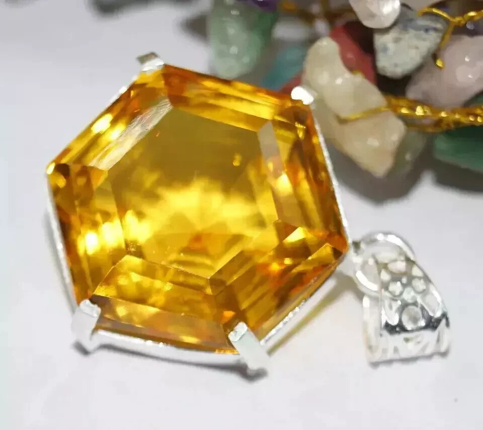 75 Ct Certified Natural Hexagon Topaz 925 Solid Silver Pendant Loose Gemstone