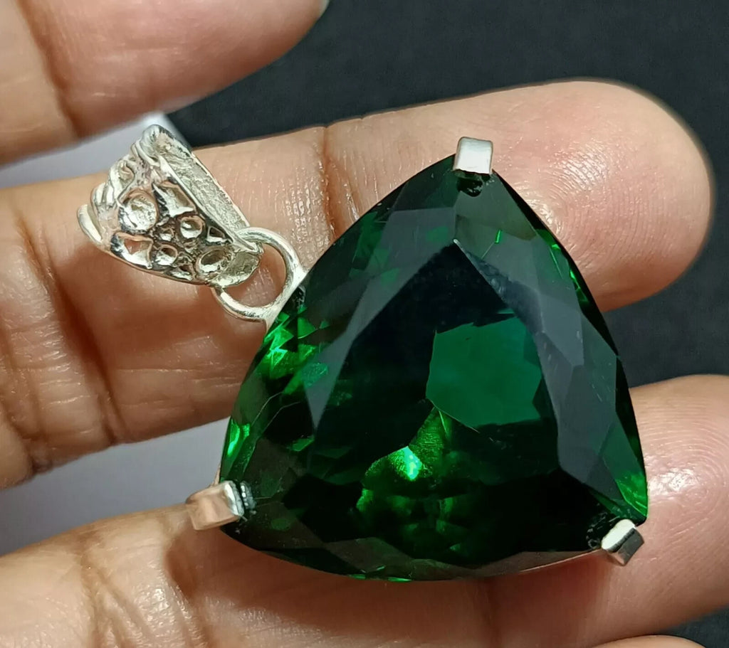 Green Trillion Topaz Pendant EGL Certified Natural 62.85 Ct Gift For Loved Ones.