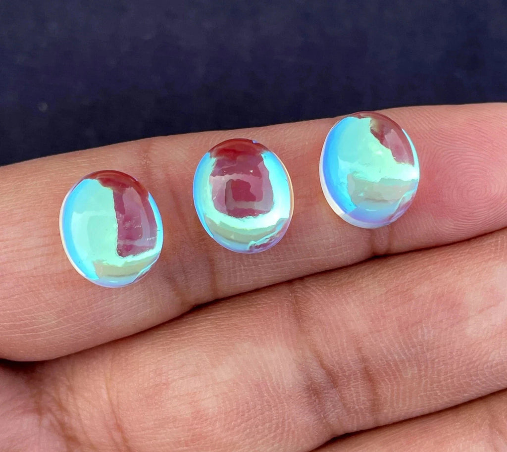 3 Pcs Beautiful Natural Rainbow Mystic Quartz Smooth Oval Cabochon,12x10 MM Gems