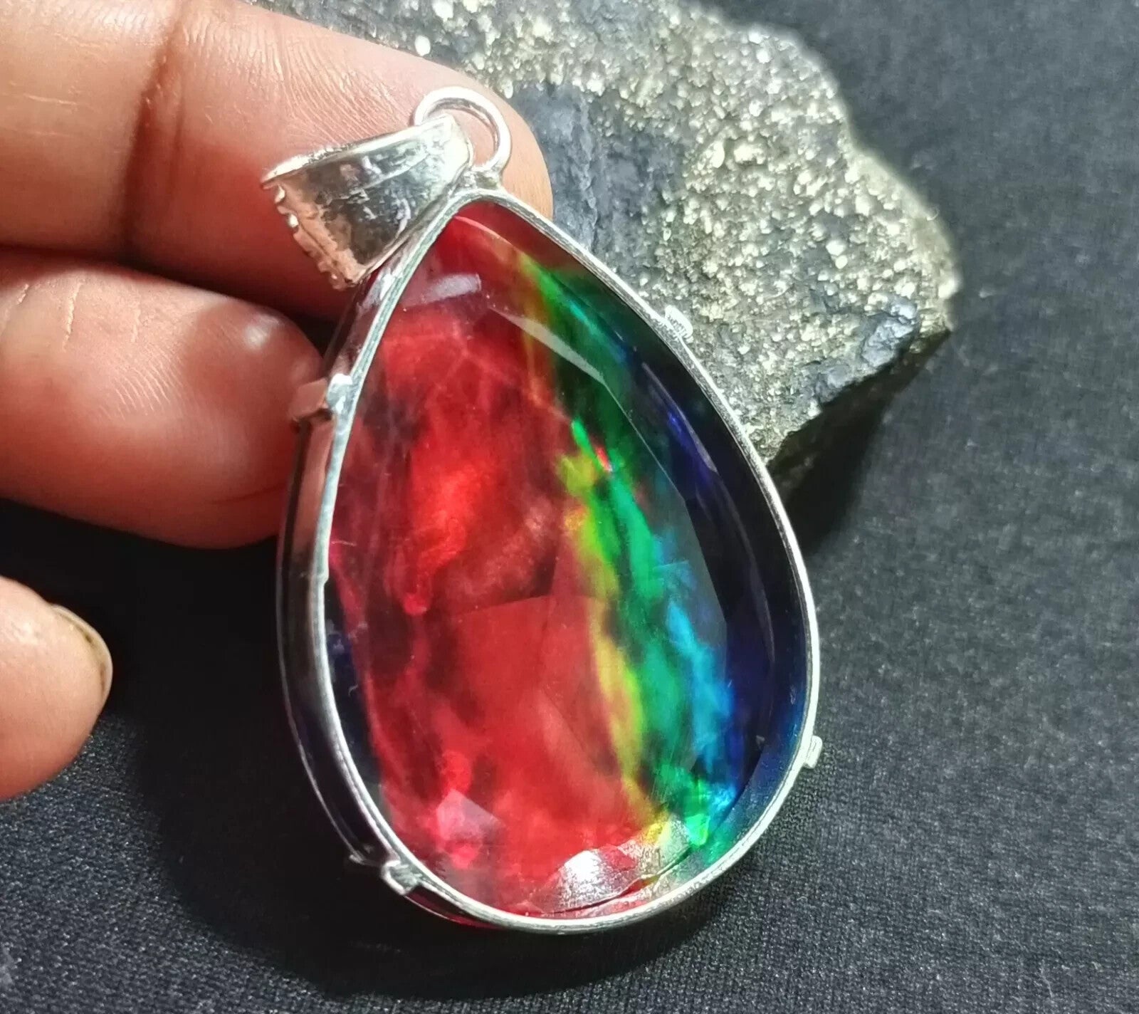 86.50 Ct Natural Ammolite 925 Solid Silver PENDANT MultiColor Certified Gemstone