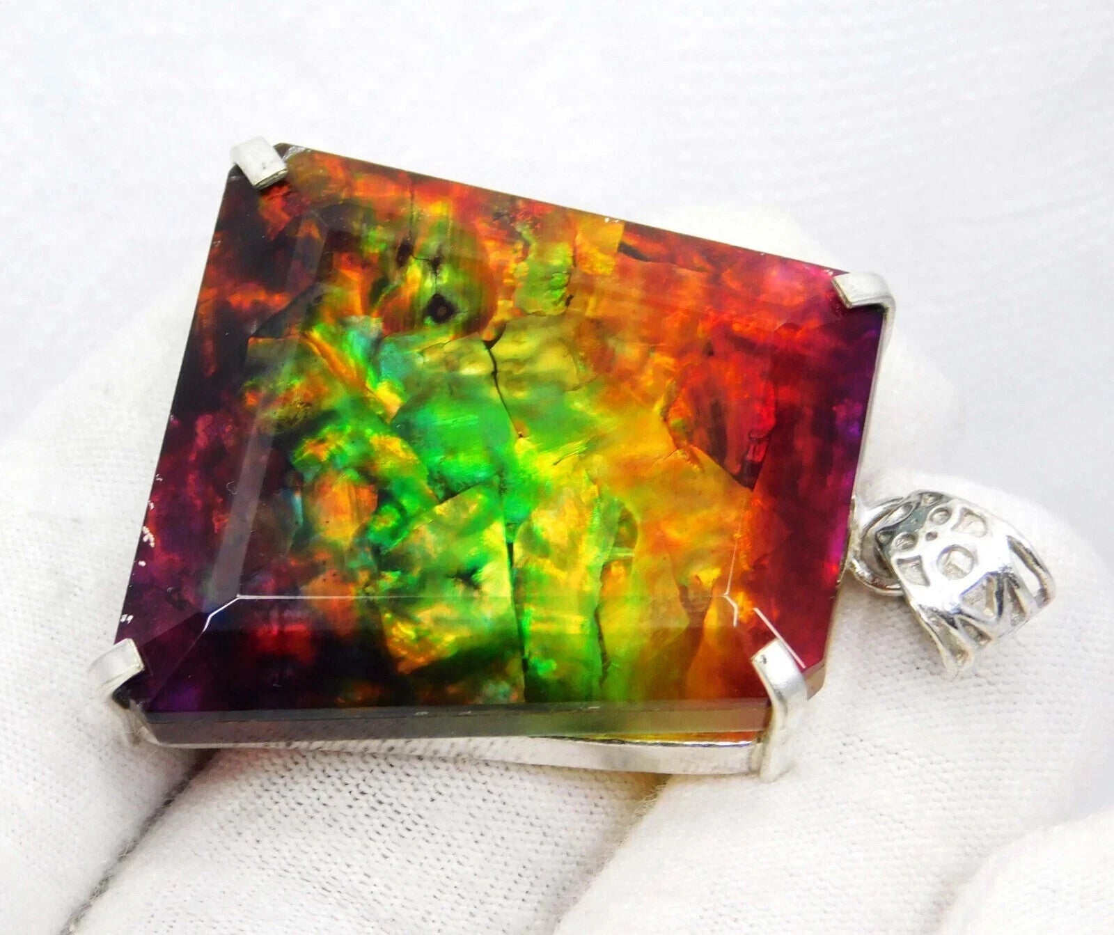 EGL Certified 85.15 Ct Natural Ammolite 925 Solid Silver Pendant Loose Gemstone