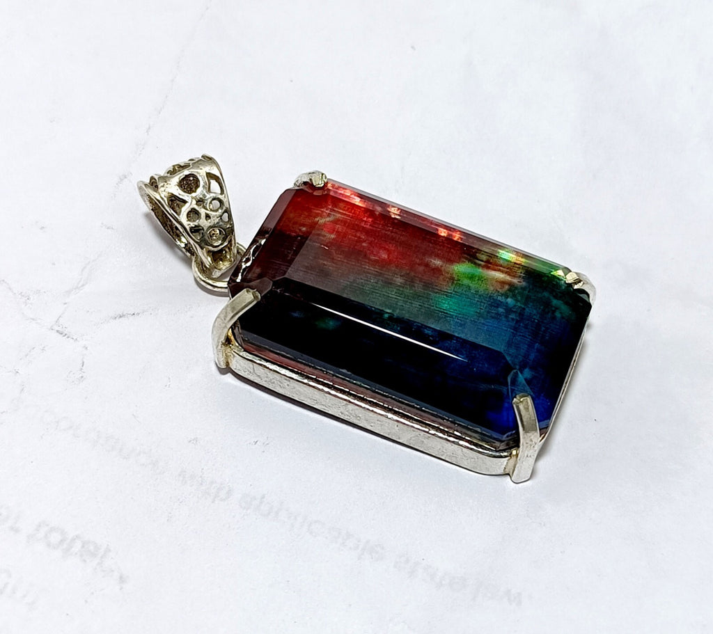 Certified 65.05Ct Natural Ammolite 925 Silver Emerald Cut Pendant Loose Gemstone