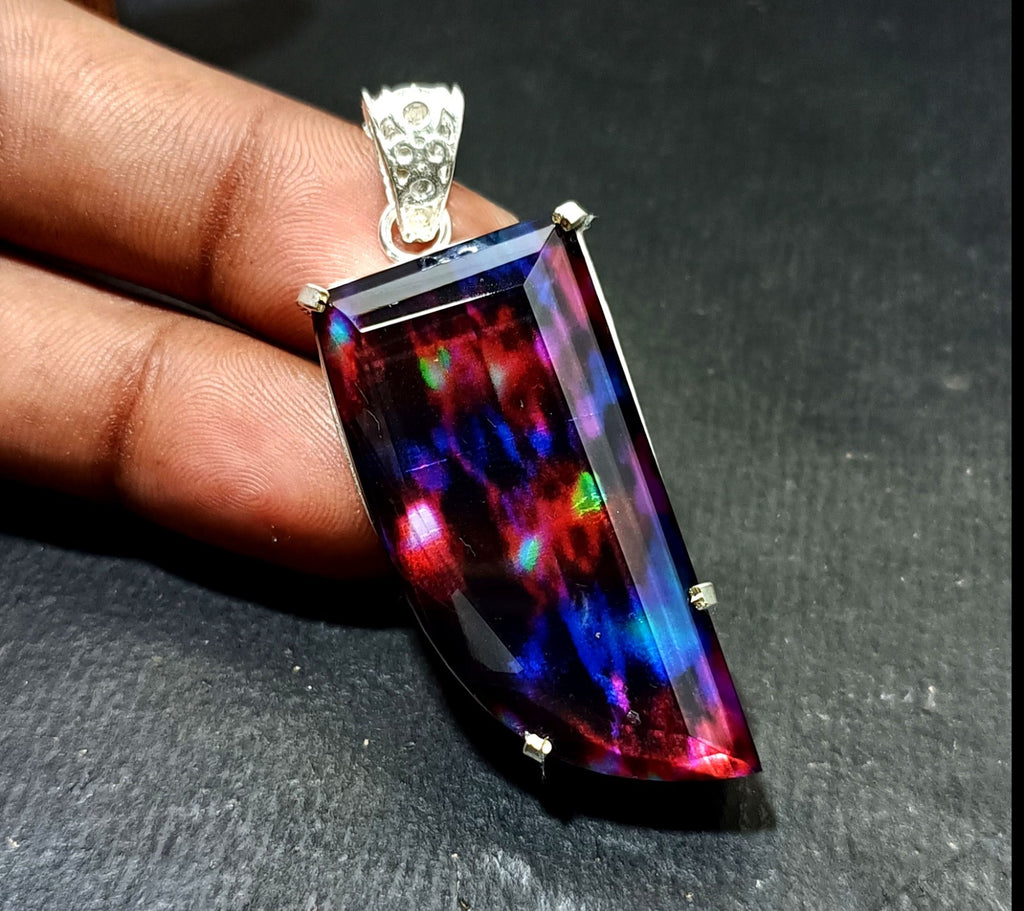 Certified 73.35 Ct Natural Ammolite 925 Solid Silver Rainbow Pendant Gemstone