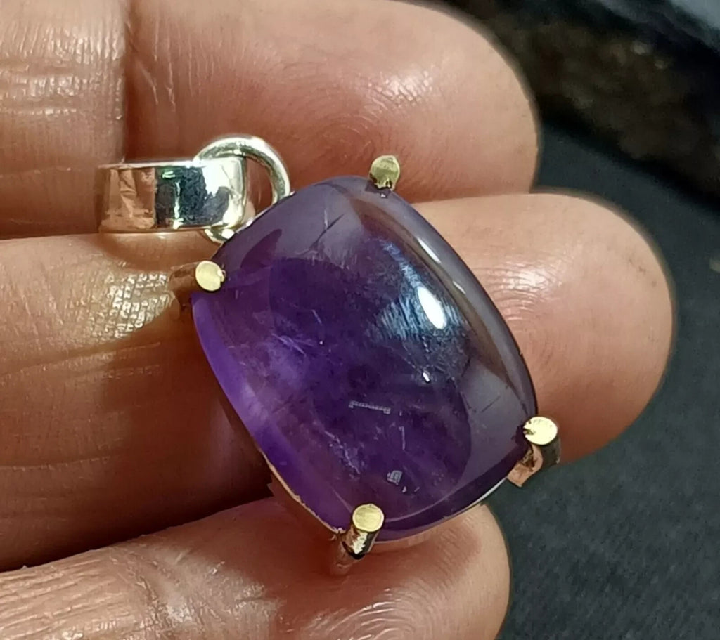 Flawless Natural PURPLE Amethyst 24.90 Ct Sterling Silver Cabochon A++ Pendant