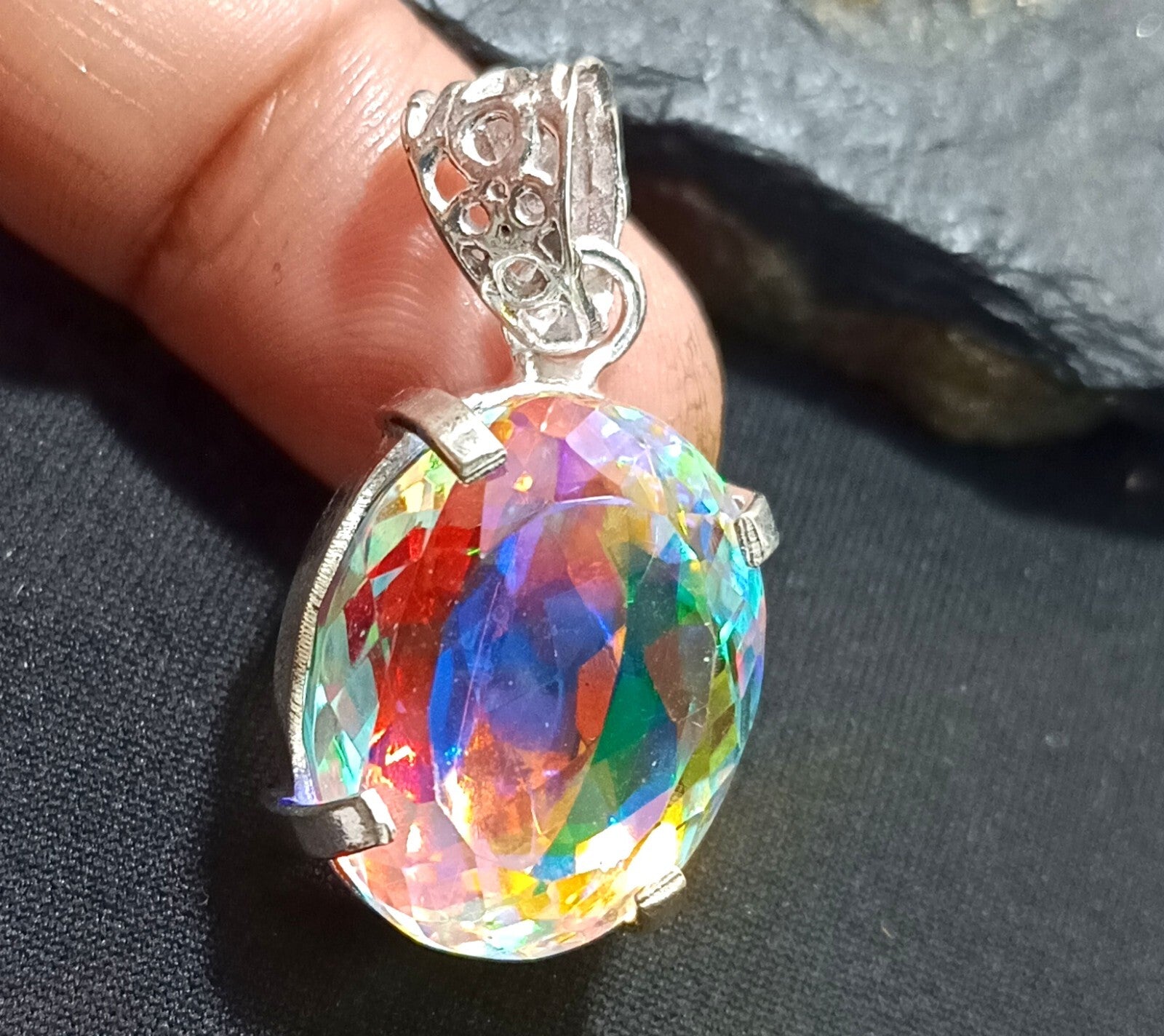 47.80 Ct EGL Certified Natural Mystic 925 Solid Silver Pendant Loose Gemstone