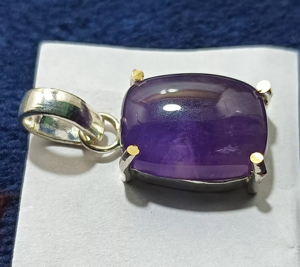 Flawless Natural PURPLE Amethyst 24.90 Ct Sterling Silver Cabochon A++ Pendant