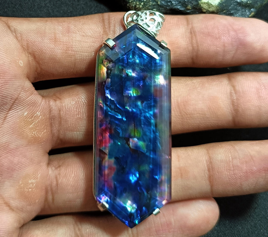 Certified Fancy Cut 97.90 Ct Natural Ammolite 925 Solid Silver Pendant Gemstone