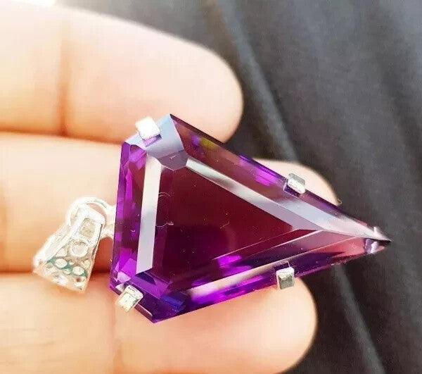 40.85 Ct Natural Purple Amethyst 925 Sterling Silver Solitaire Pendant Gemstone