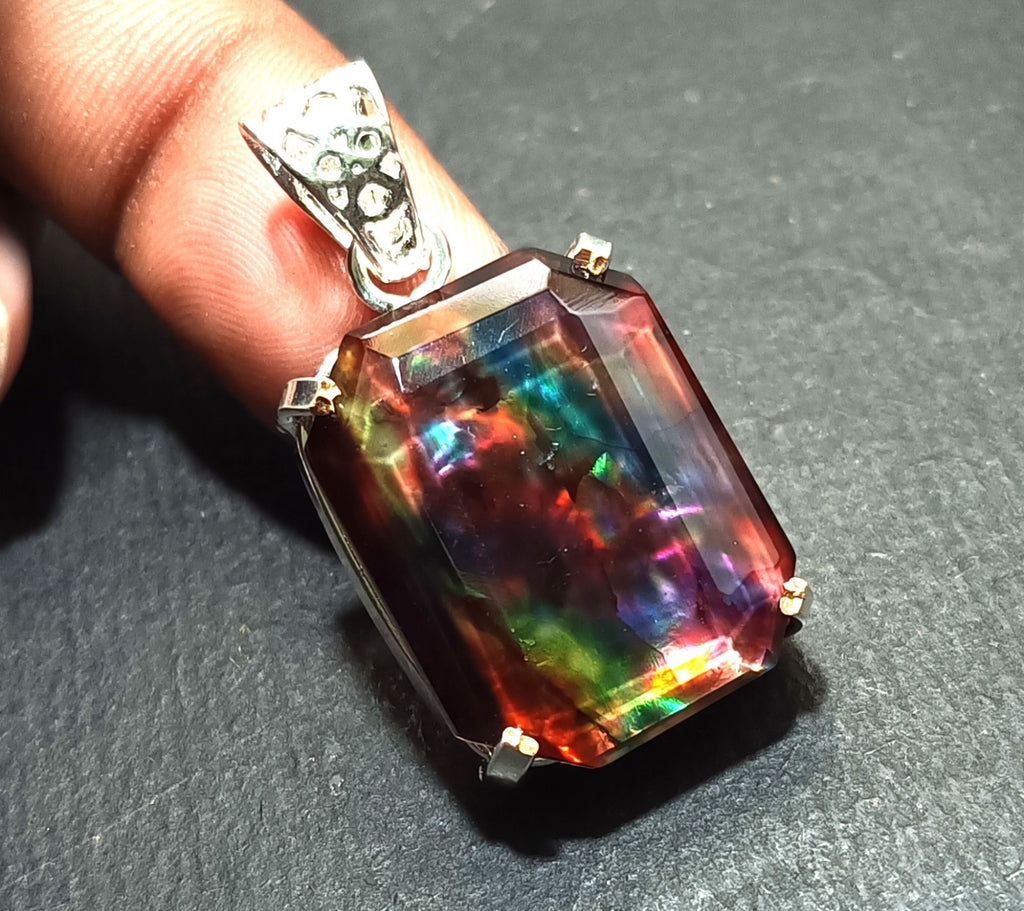 EGL Certified 46.75 Ct Natural Ammolite 925 Solid Silver Pendant Loose Gemstone