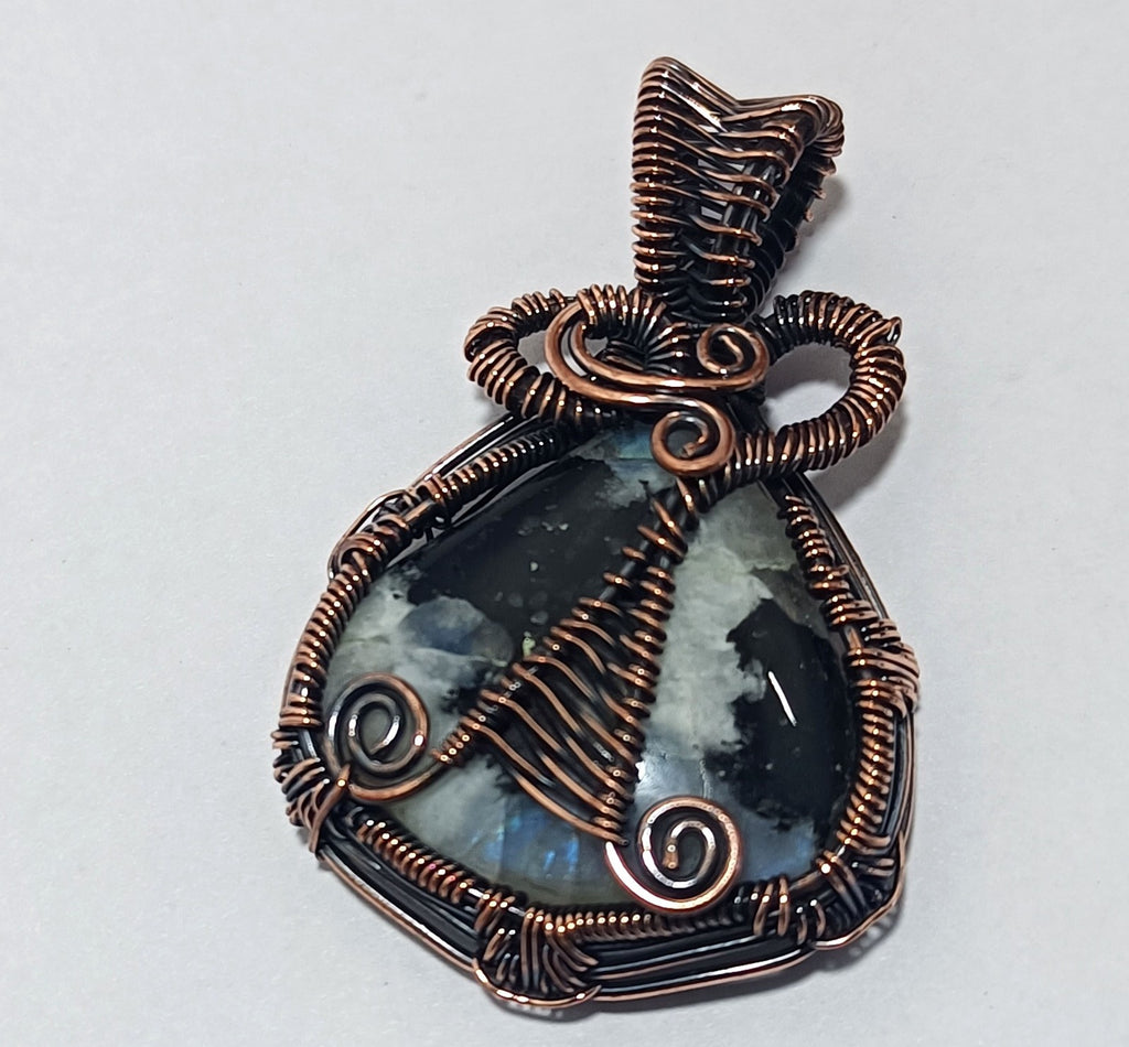92.55 Ct GIE Certified Copper Zebra Wire Wrapped Handmade Pendant Gift For Mom