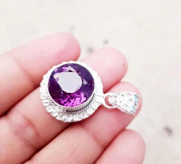 22 Ct Natural Color Change Alexandrite Round Fancy Solid Silver Pendant Gemstone