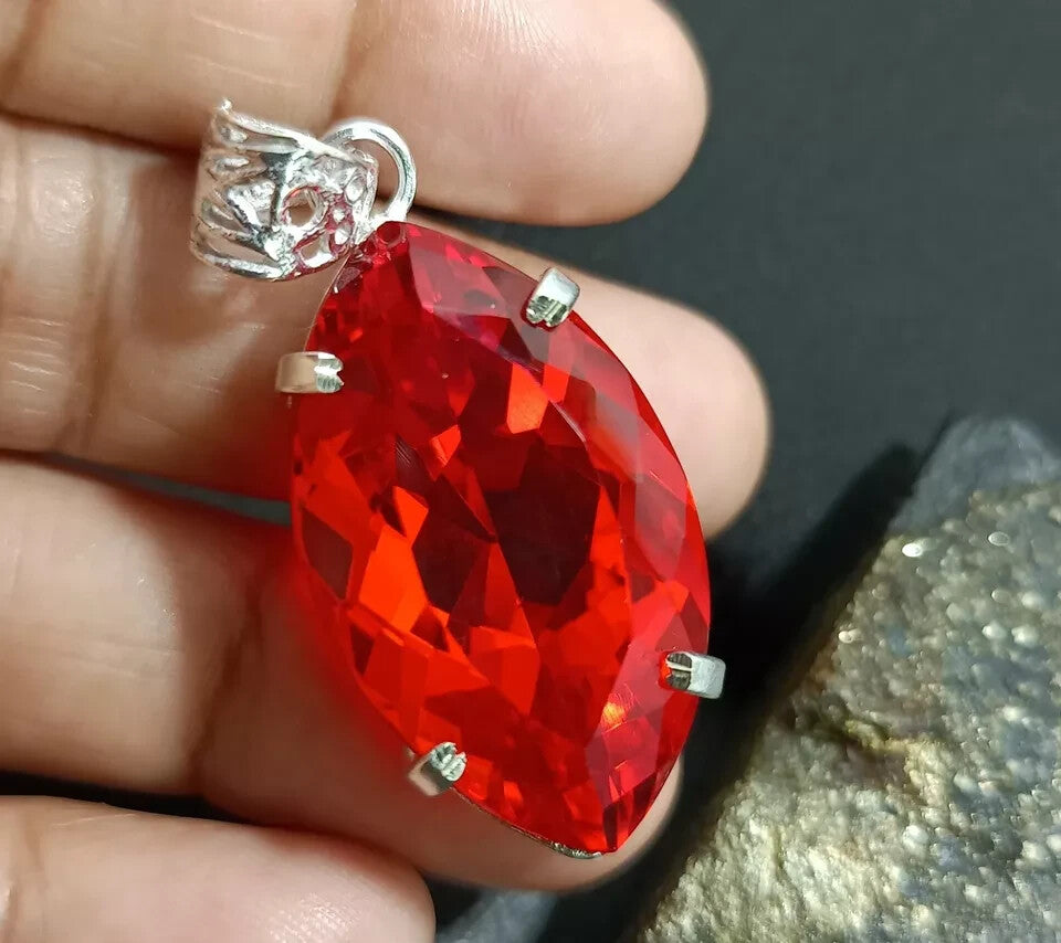 Certified Natural 65.00 Ct Brazilian Red Marquise Topaz Pendant For LOVE ONES