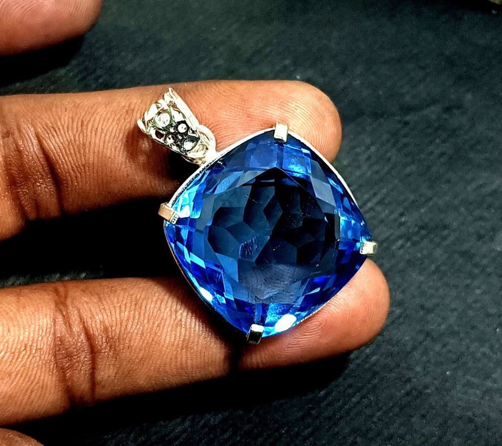 Certified Natural 89.00 Ct Brazilian Blue  Cushion Topaz Pendant Loose Gemstone