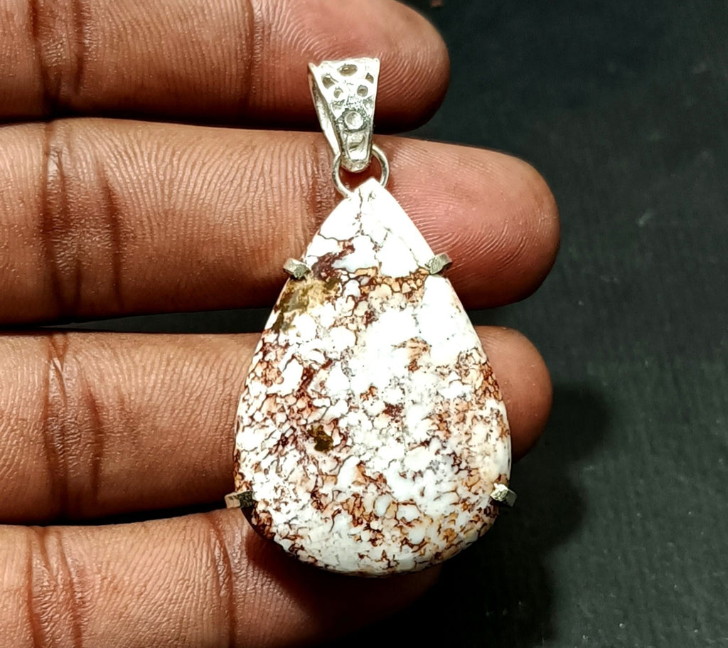 67.50 Ct Natural White Turquoise Pear Cut 925 Solid Silver Pendant Loose Gems