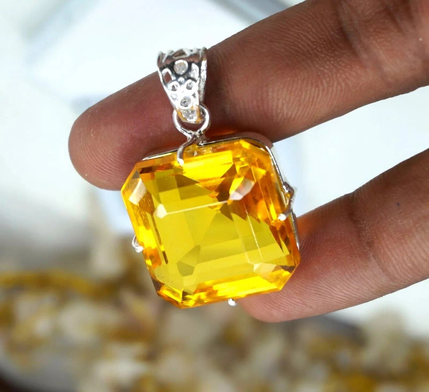 Yellow Topaz Pendant 90.85 Ct+ Radiant Cut Natural Brazilian Loose Gemstone