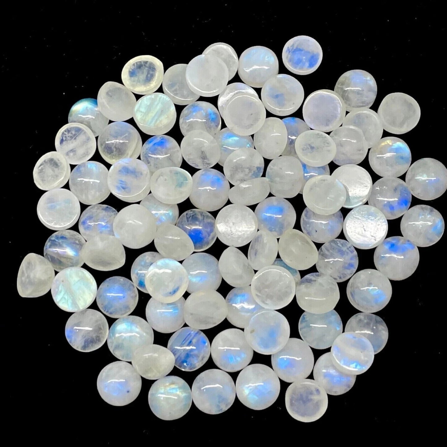 15 Pcs Natural Rainbow Moonstone 6 mm Round Blue Shines Loose Cabochon Gemstones