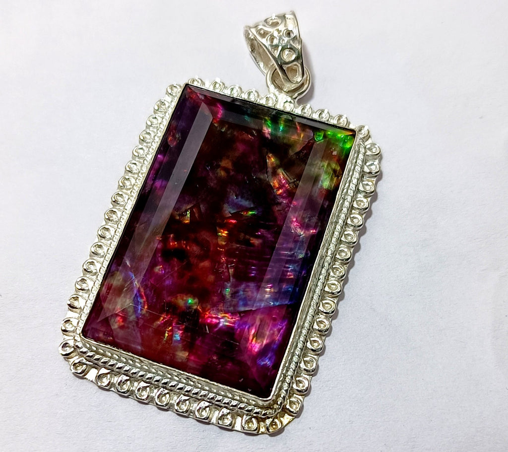 95.90 Ct Natural Ammolite 925 Solid Silver Rainbow PENDANT Certified Gemstone