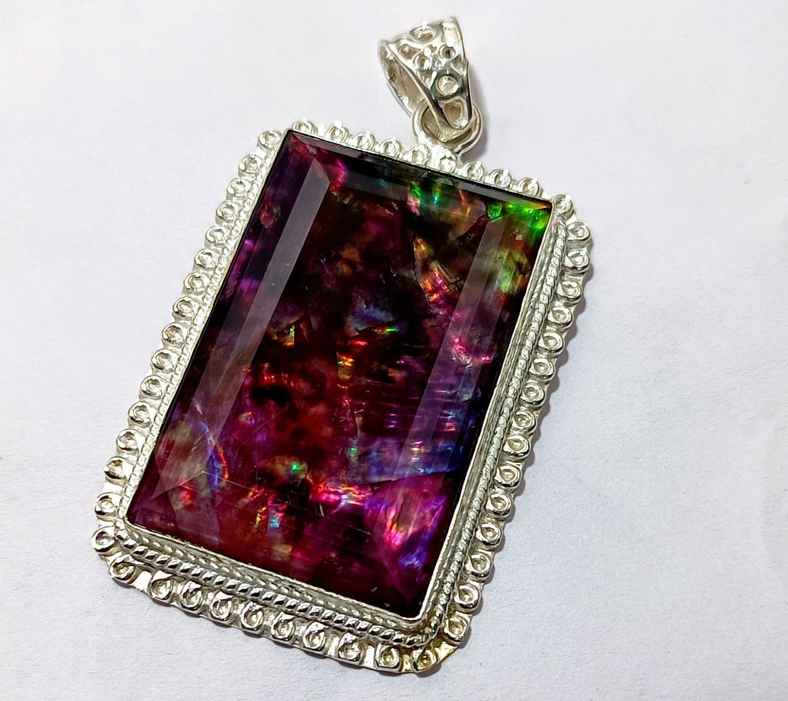 95.90 Ct Natural Ammolite 925 Solid Silver Rainbow PENDANT Certified Gemstone