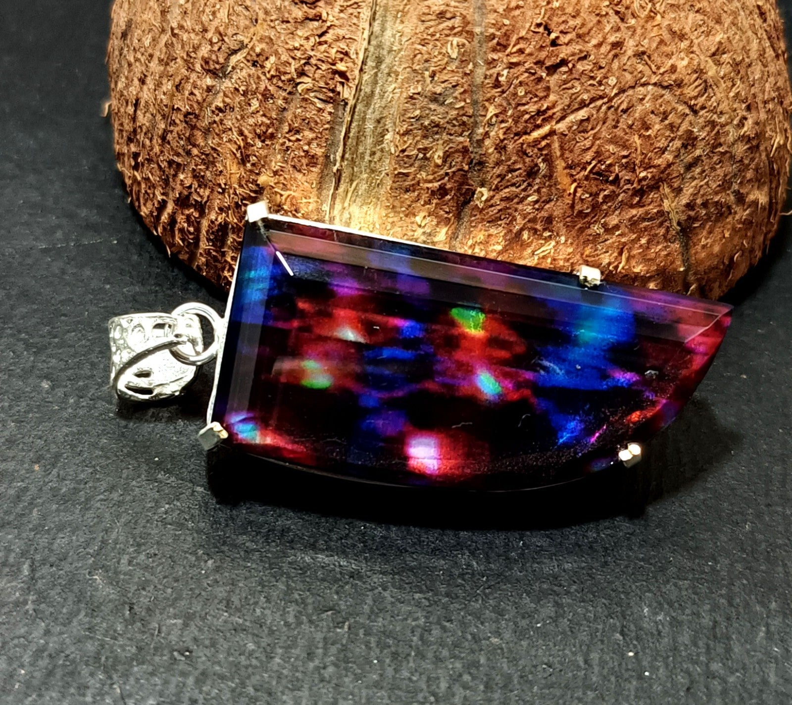 Certified 73.35 Ct Natural Ammolite 925 Solid Silver Rainbow Pendant Gemstone