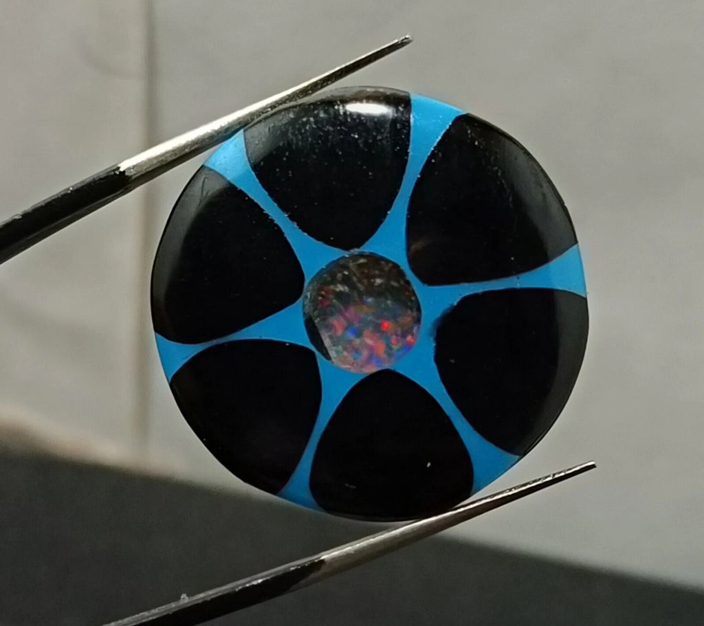 22.80 Ct Black &Blue Onyx Trapiche Fire Opal Inside Round Cut Loose Gemstone