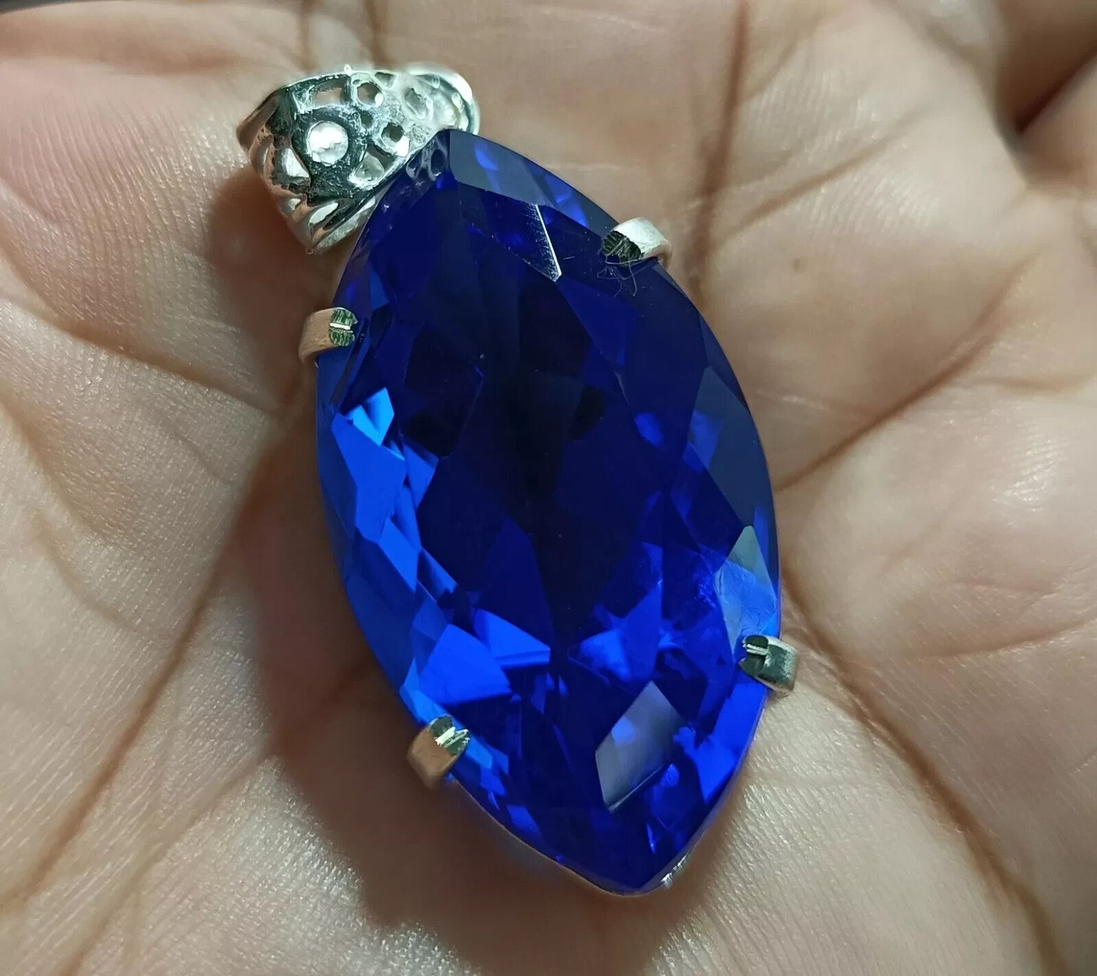 68.85Ct Marquise Deep Blue Natural Topaz 925 Solid Silver Pendant Loose Gemstone