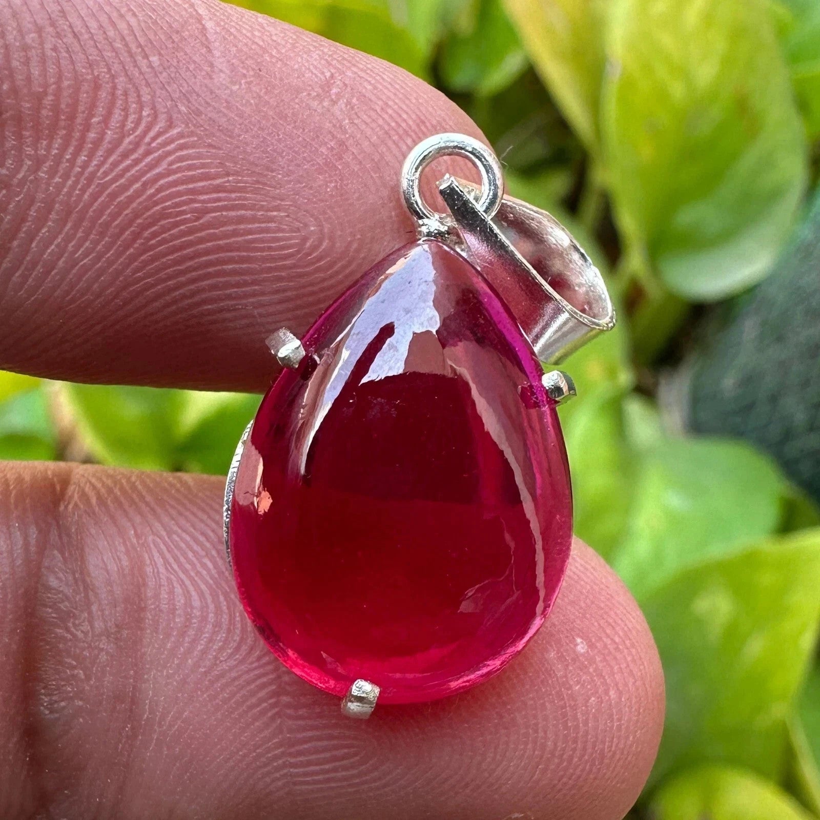 20.90 Ct Natural Ruby Cabochon Pendant Necklace in 925 Silver Handmade Jewelry