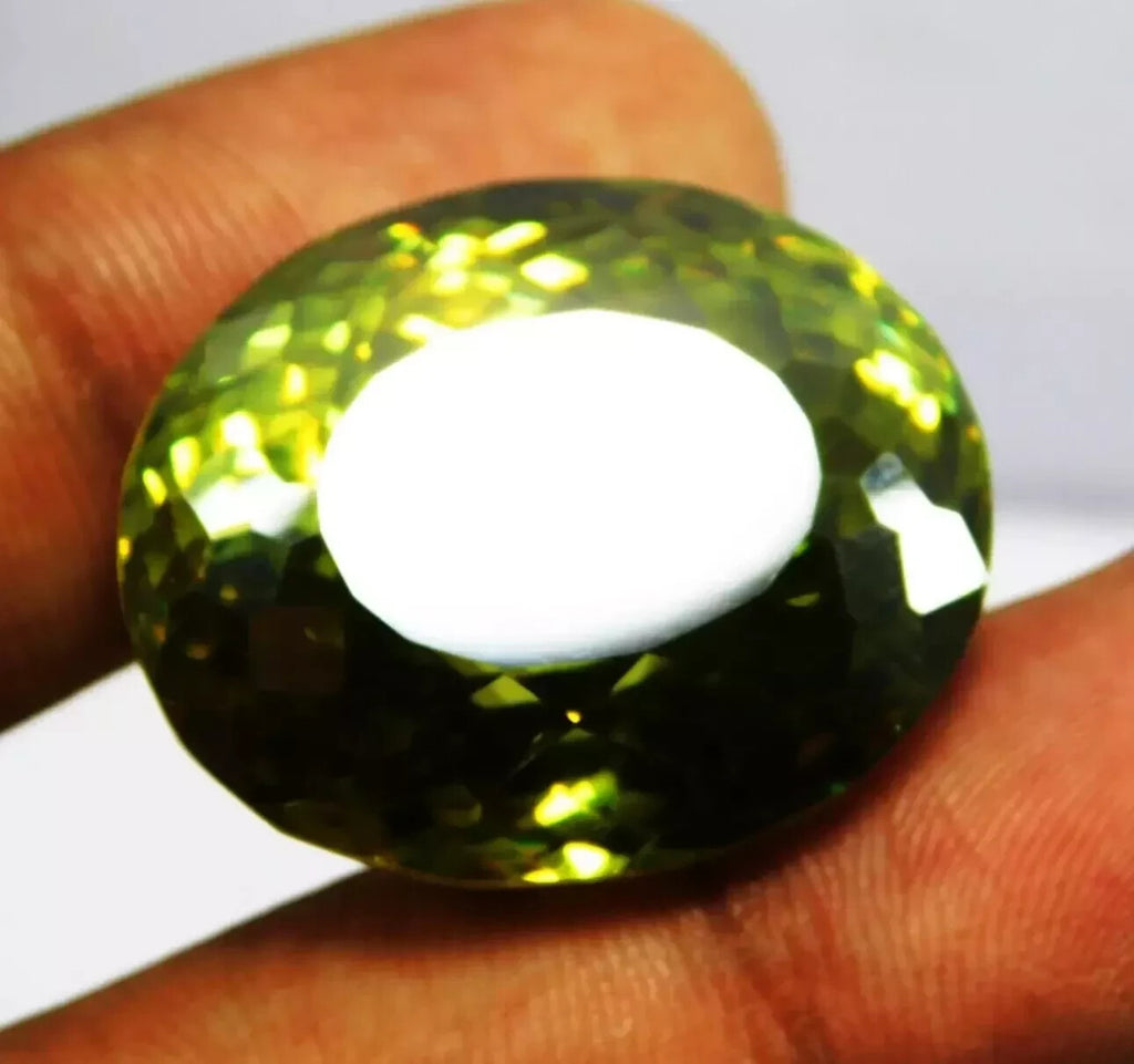 102 Ct Natural Cambodian Green Zircon Oval Cut " CERTIFIED " Loose Gemstone