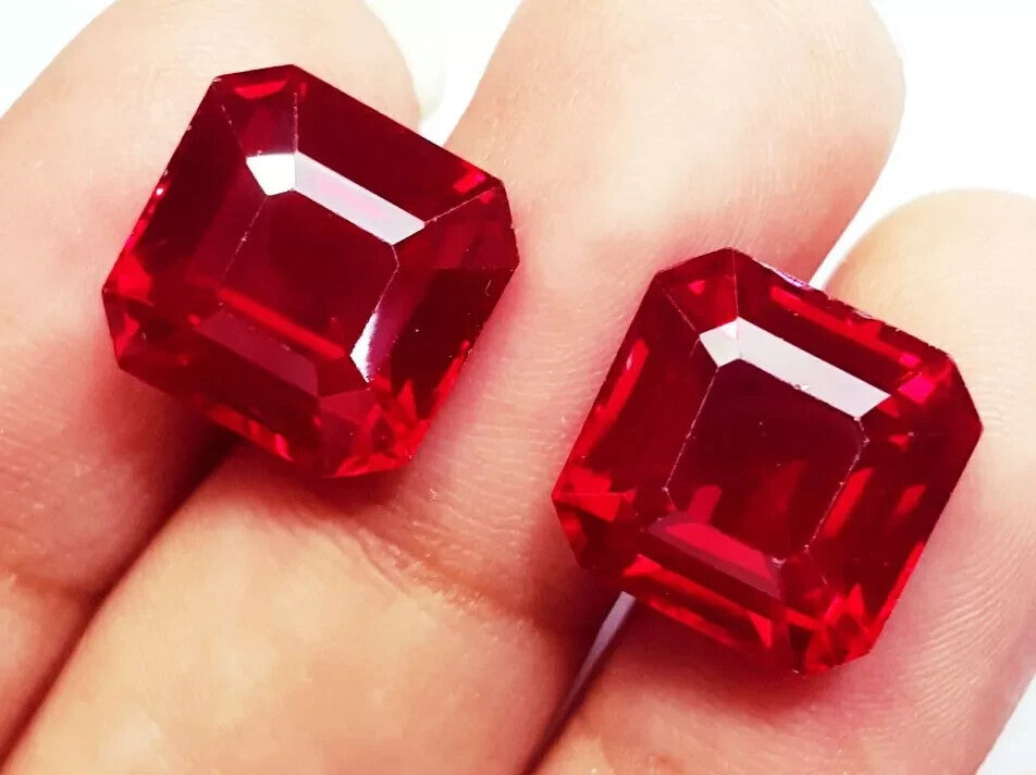 Stunning Pair Ruby 18 Ct Natural Red Square Cut CERTIFIED Loose Gemstone H10