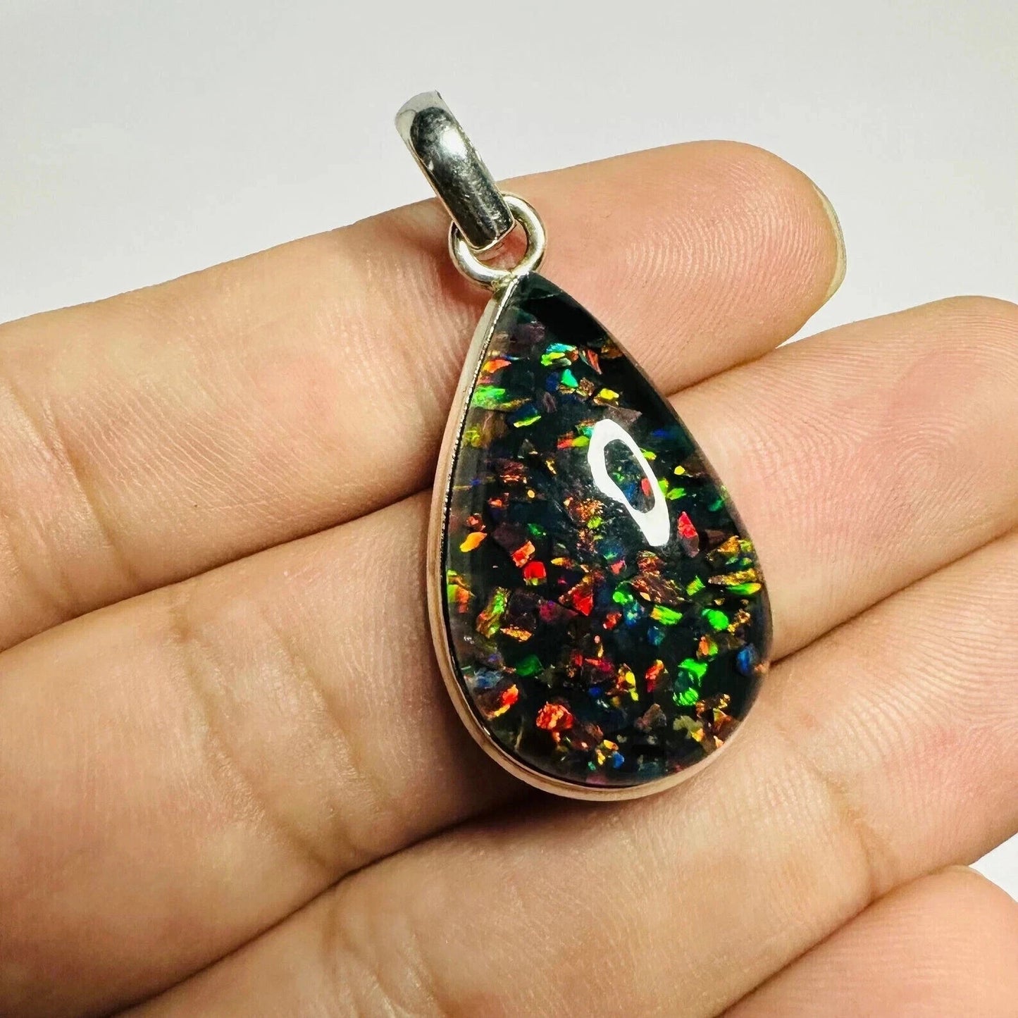 Sterling Silver Triplet Pear Opal Gemstone Handmade Pendant Jewelry 15.45 Ct