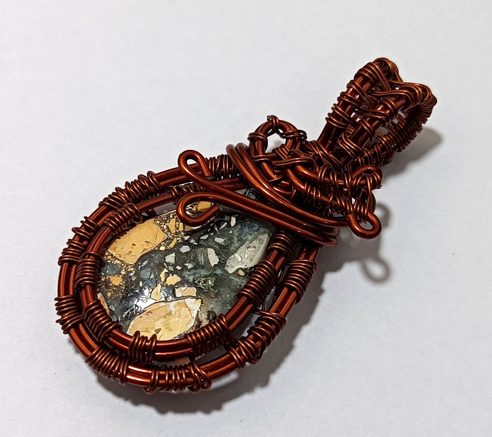 57.70 ct Copper Wire Wrapped Handmade Maligano jasper jewelry  Copper Pendant