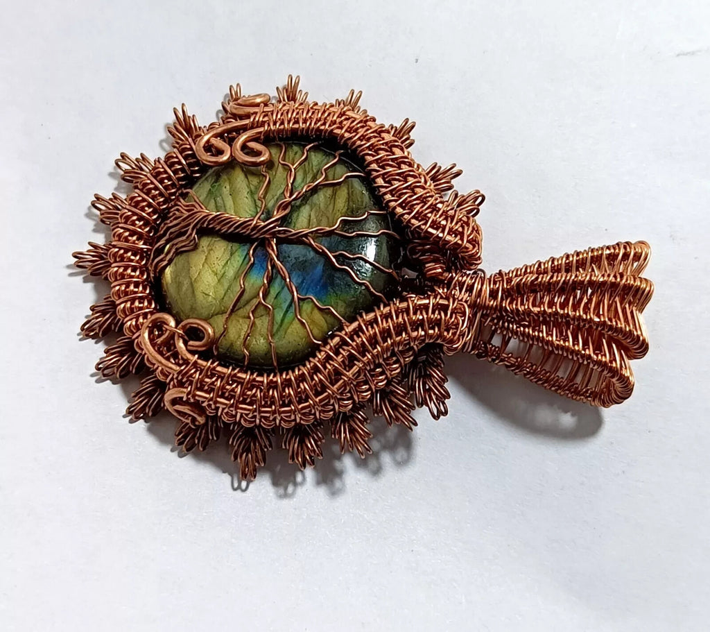 Gift For Her Copper Labradorite Jewelry Wire Wrapped Tree Of Life Pendant 110 Ct