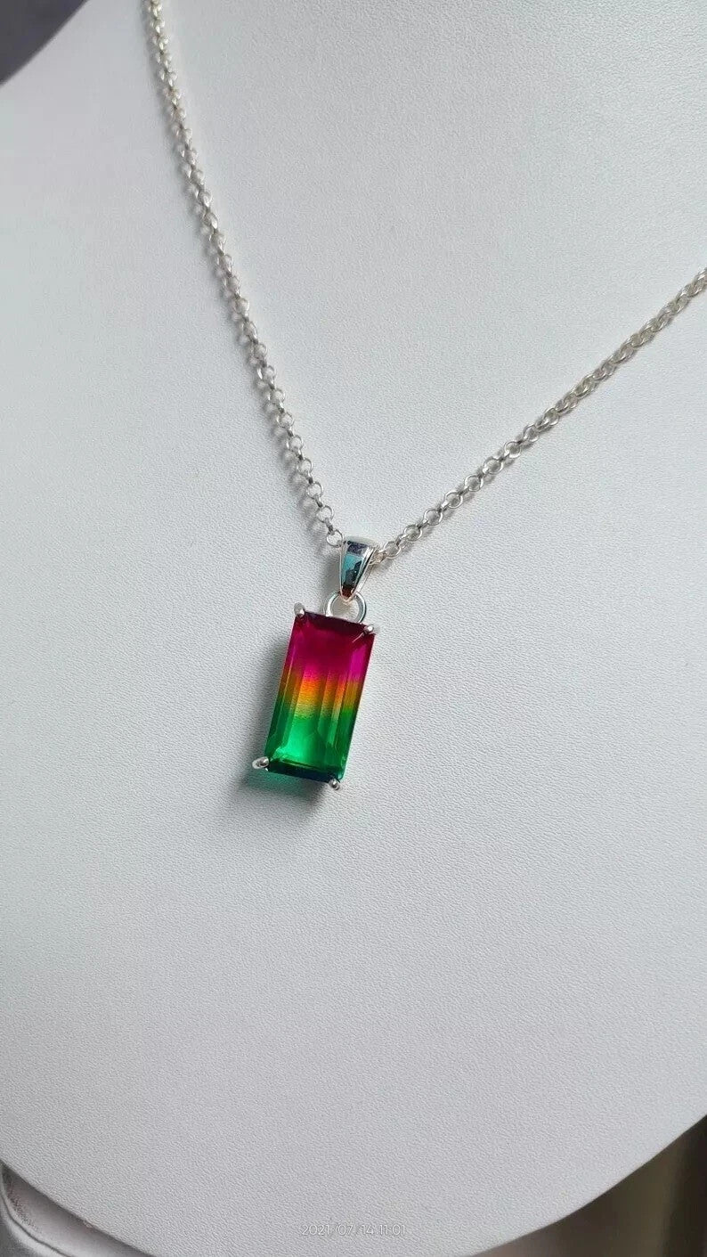 Watermelon Tourmaline Bi-Color Emerald Pendant, 50 ct Beautiful Necklace