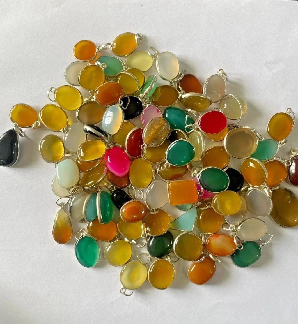 30 Pcs Onyx Mix Color Gemstone Baby Pendants 925 Silver Plated Jewelry NEW BULK