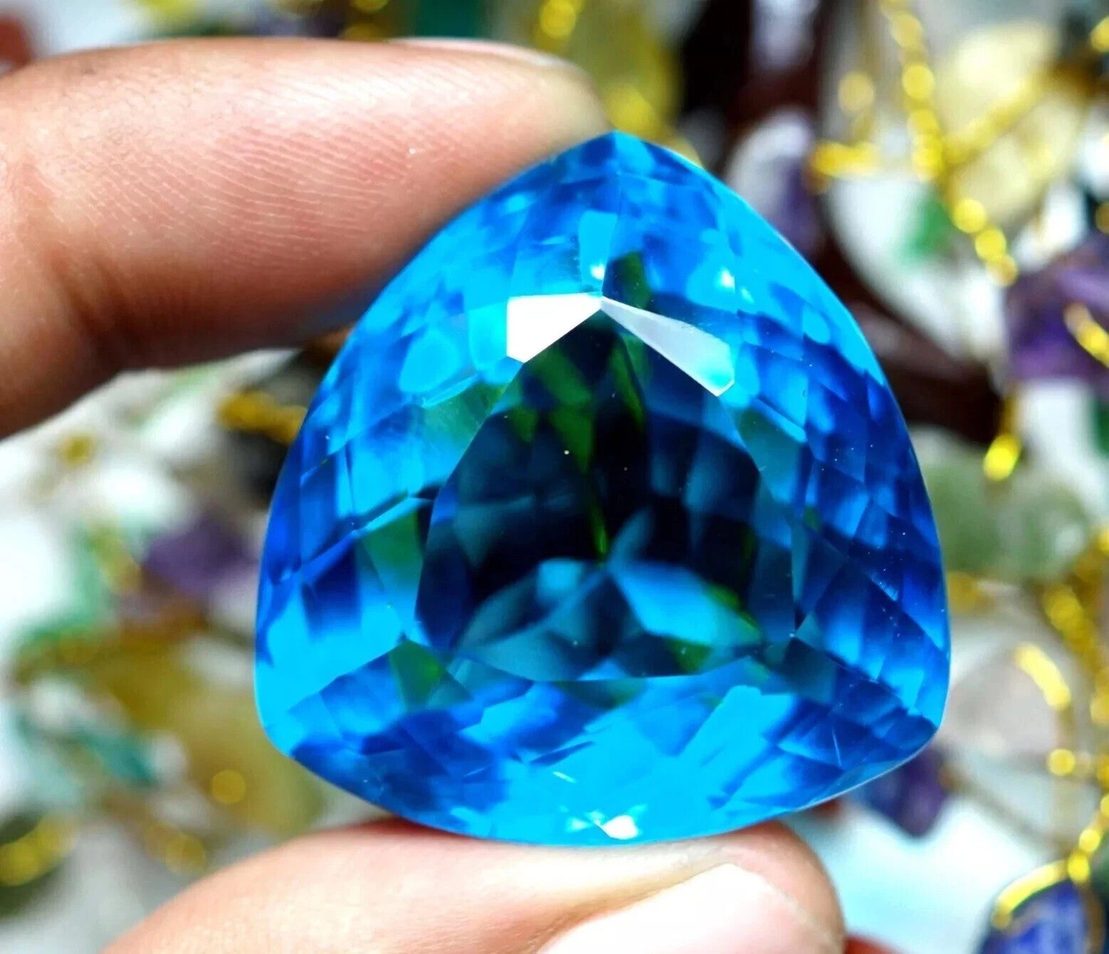 127.50 Ct A+ Certified Brazilian Blue Color Topaz Trillion Cut Loose Gemstone