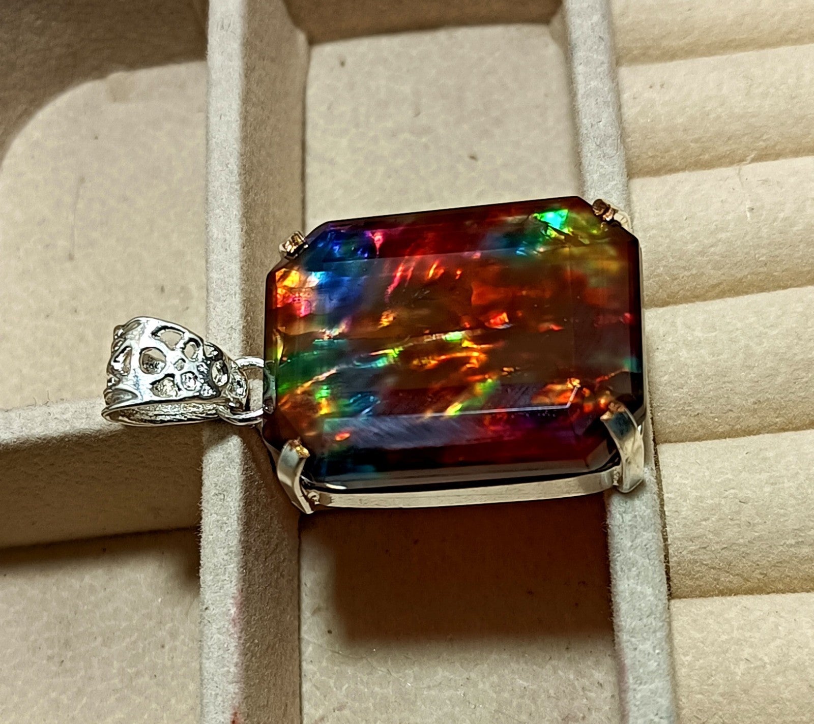 EGL Certified 54.70 Ct Natural Ammolite 925 Solid Silver Pendant Loose Gemstone